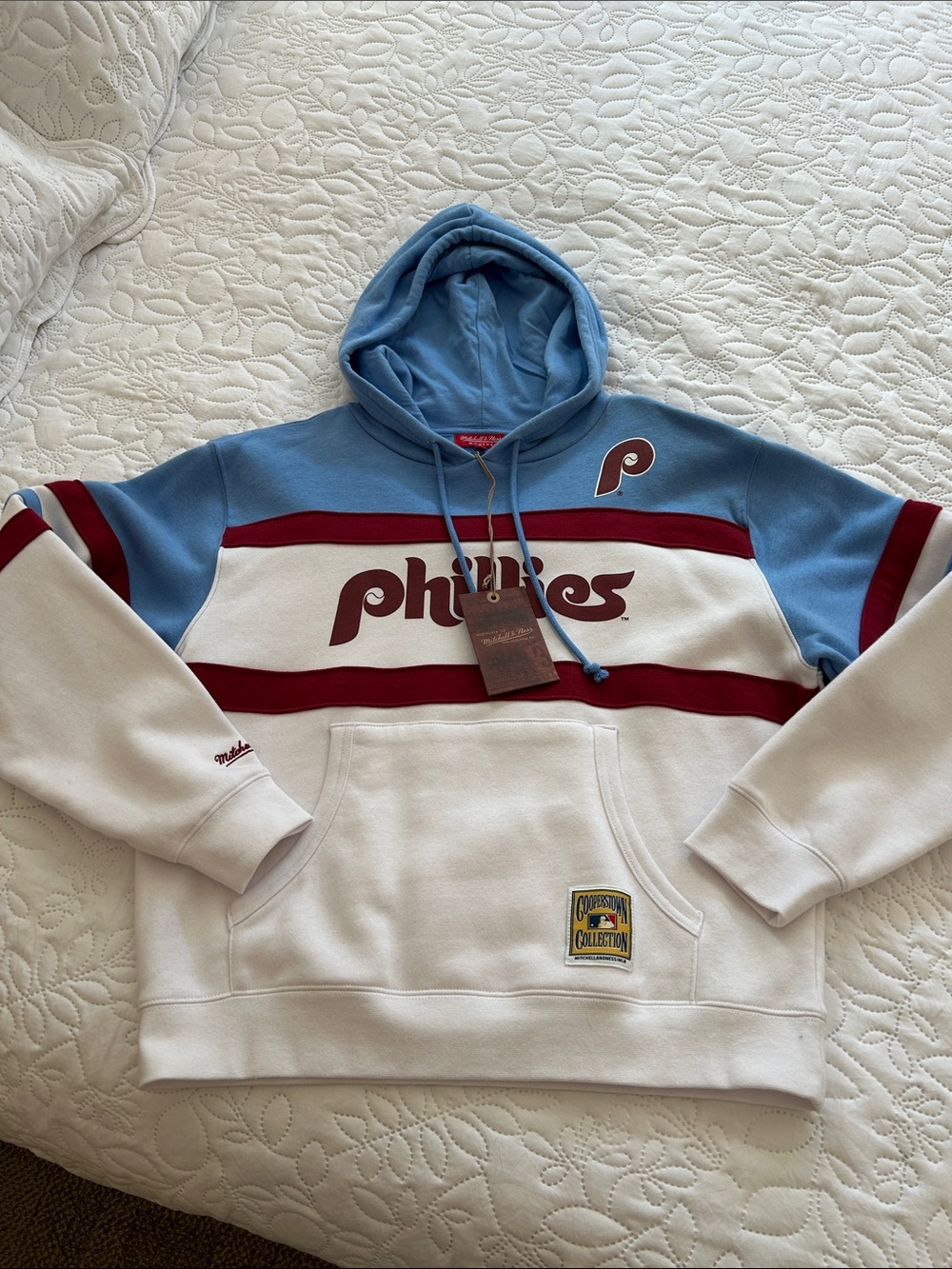 Mitchell & Ness Philadelphia Phillies Light Blue/White/Burgundy Hoodie